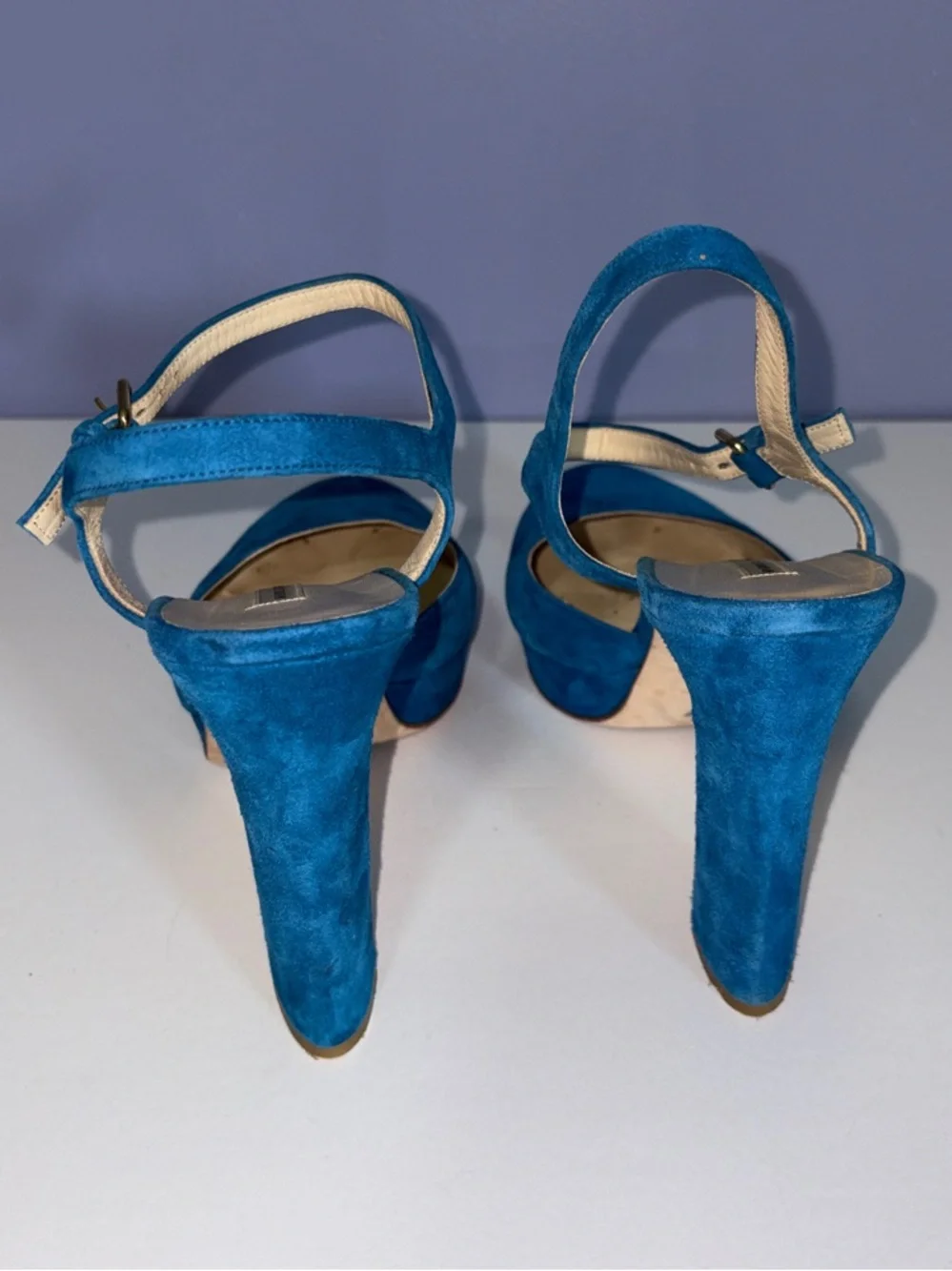 Roberto Festa Teal Suede Platform Mary Jane Heels